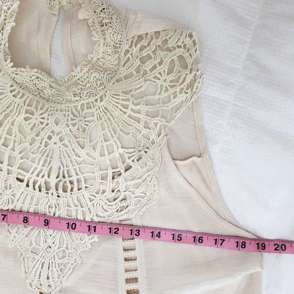 Entro Ivory Crochet Lace Sleeveless Whimsical Antique Cottagecore Boho Dress M - Picture 9 of 10